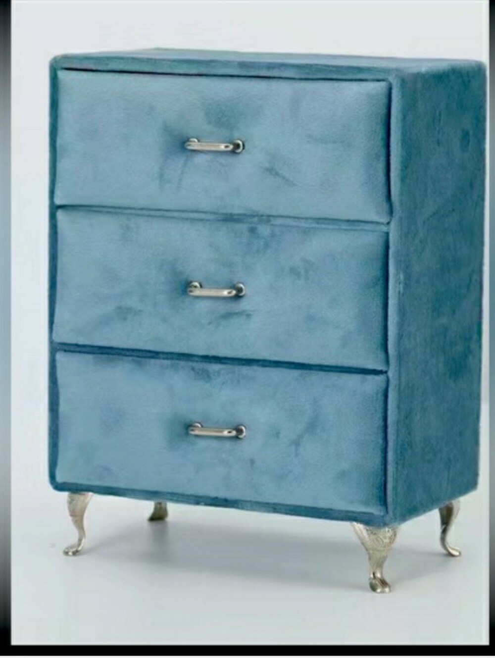 Blue Velvet 3-Drawer Chest with Silver Legs - Unbranded